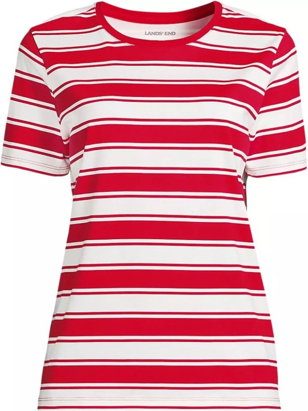 NWT Lands End Sz LP Supima Cotton Crewneck Top Tee Compass Red Sail Stripes SS